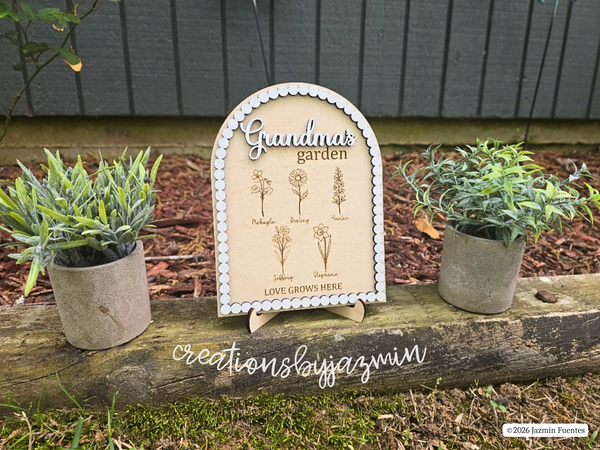 Mother's Day Gift, Personalized Birth Month Flower Sign, Grandma's Garden, With Children and Grandchildren Names