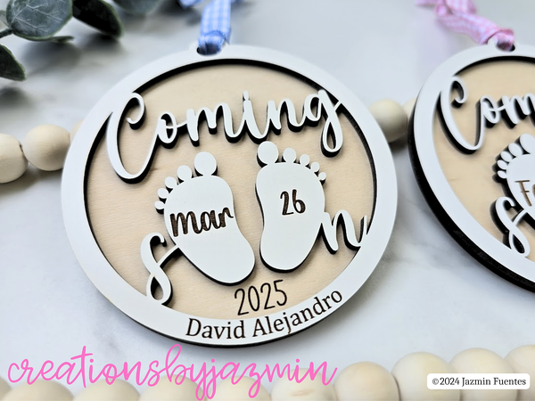 Personalized Pregnancy Announcement Ornament, Coming Soon Baby Christmas Ornament, Boy, Girl