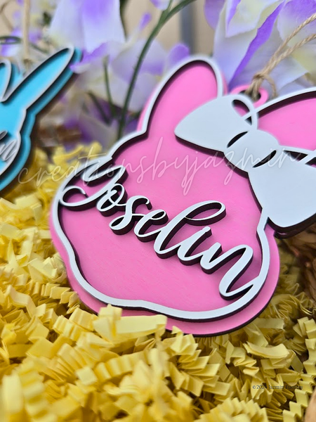 Personalized Easter Bunny Basket Tags 2024, Wood Easter Name Tags, Easter Basket Stuffers