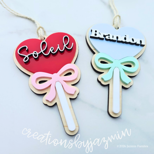Valentine's Day Basket Tag, Personalized Name Gift Tag, Heart Lollipop