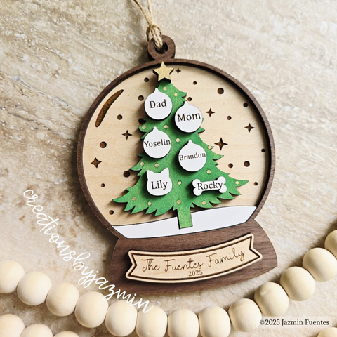 Personalized Family Tree Christmas Ornament, 2025 Custom Christmas Holiday Ornament, With Family Member Names
