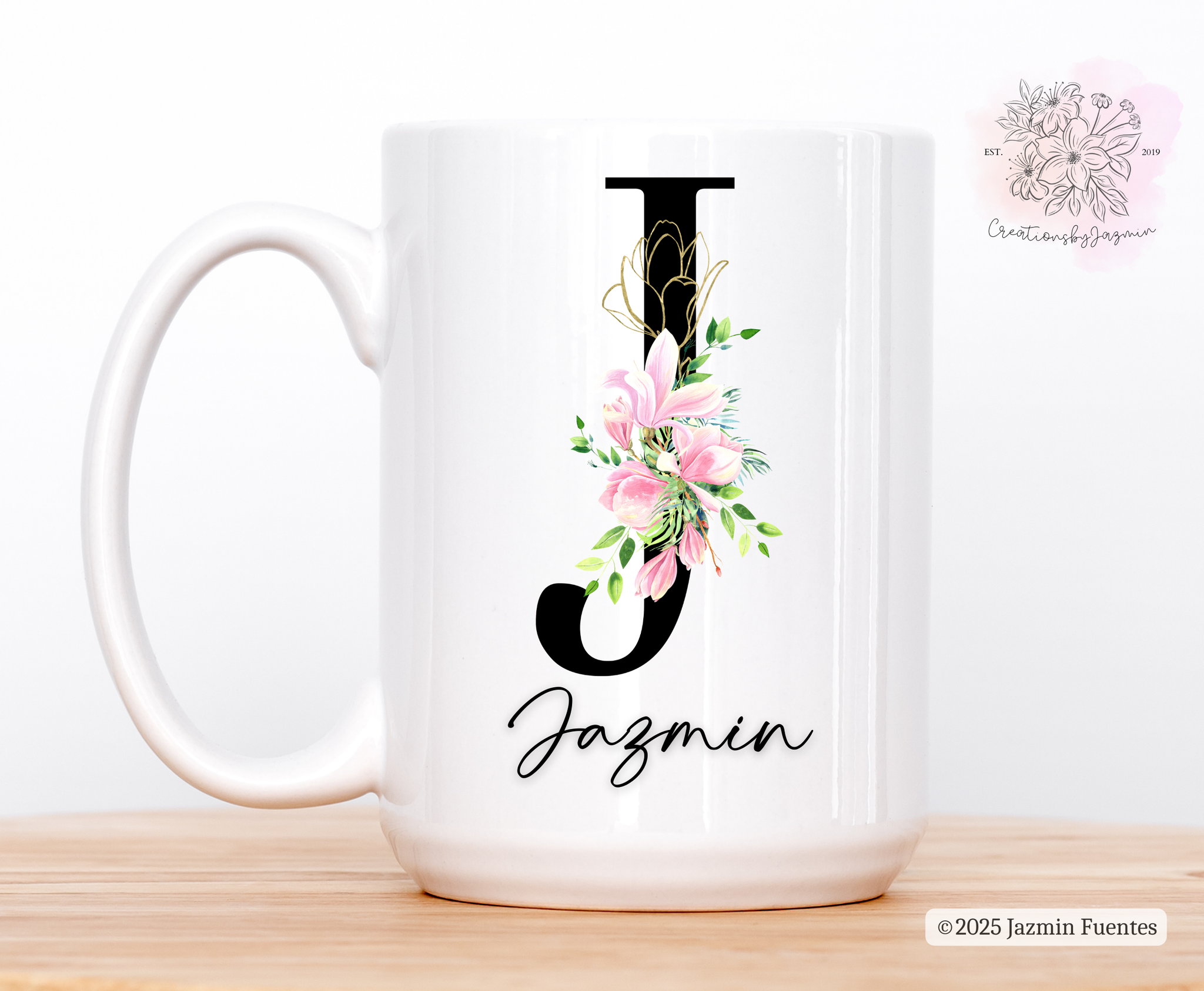 Personalized Floral Mug with Name | Custom Flower Design | Unique Gift for Her