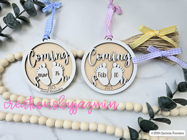 Personalized Pregnancy Announcement Ornament, Coming Soon Baby Christmas Ornament, Boy, Girl