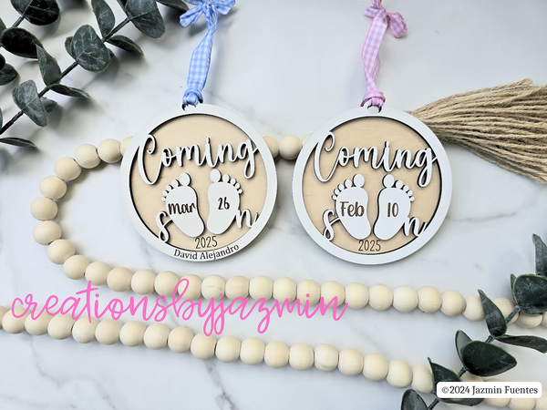 Personalized Pregnancy Announcement Ornament, Coming Soon Baby Christmas Ornament, Boy, Girl