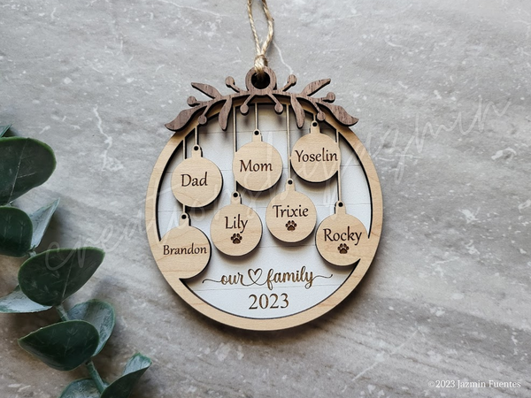 Personalized Family Christmas Ornaments, 2023 Wood Xmas Ornament With Family Member Names, Custom Holiday Ornament