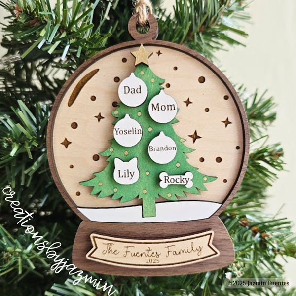 Personalized Family Tree Christmas Ornament, 2025 Custom Christmas Holiday Ornament, With Family Member Names