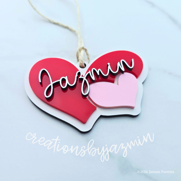 Valentine's Day Basket Tag, Personalized Name Gift Tag, Heart Shaped