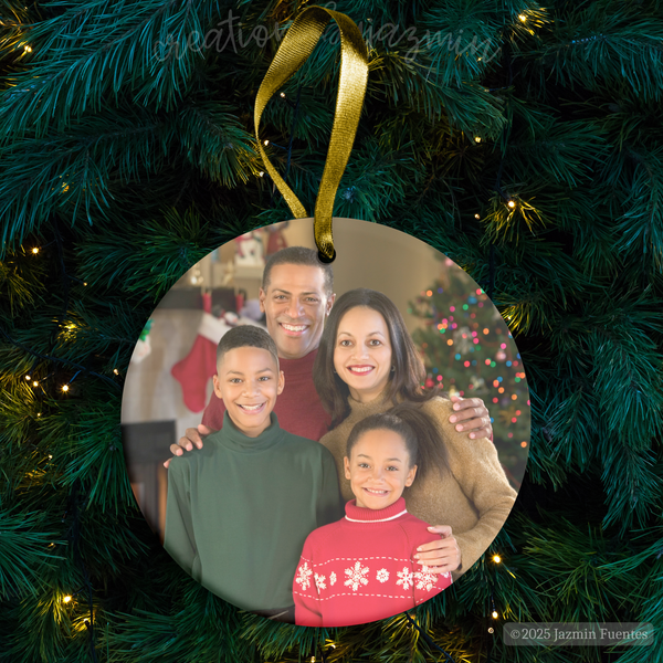 Christmas Picture Ornament, Family Photo Ornament, Baby, Couples, Personalized Ceramic, Double Sided Customization, Gift Box Included