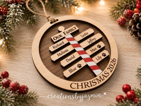 Personalized Christmas Family Ornament, 2026 Wooden Xmas Ornaments With Family Member Names, Custom Holiday Ornament