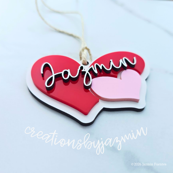 Valentine's Day Basket Tag, Personalized Name Gift Tag, Heart Shaped