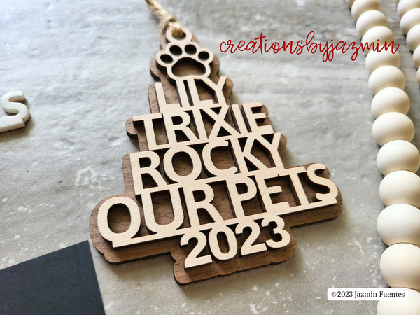 Christmas Tree Family Ornament, With Family Member Names, Personalized Ornament For Families, With Pet Names