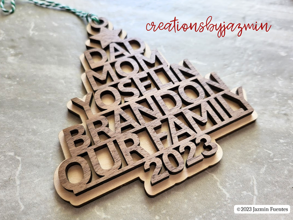 Christmas Tree Family Ornament, With Family Member Names, Personalized Ornament For Families, With Pet Names