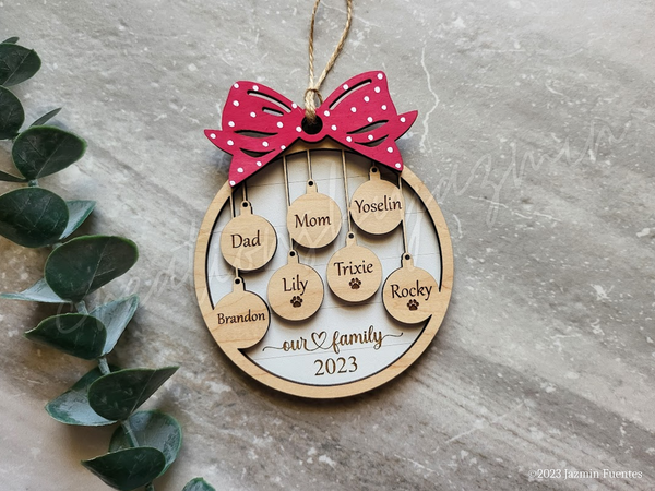Personalized Family Christmas Ornaments, 2023 Wood Xmas Ornament With Family Member Names, Custom Holiday Ornament