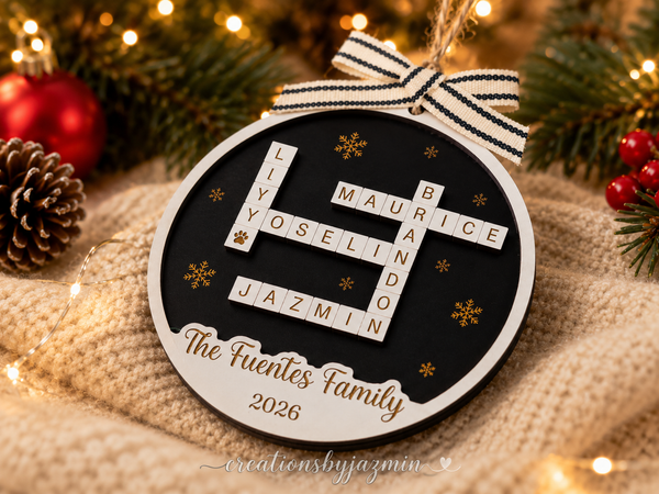 Personalized Family Crossword Ornament, Wooden Family Name Ornament, Christmas Gift 2026