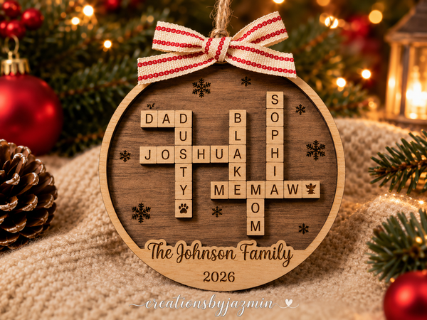 Personalized Family Crossword Ornament, Wooden Family Name Ornament, Christmas Gift 2026