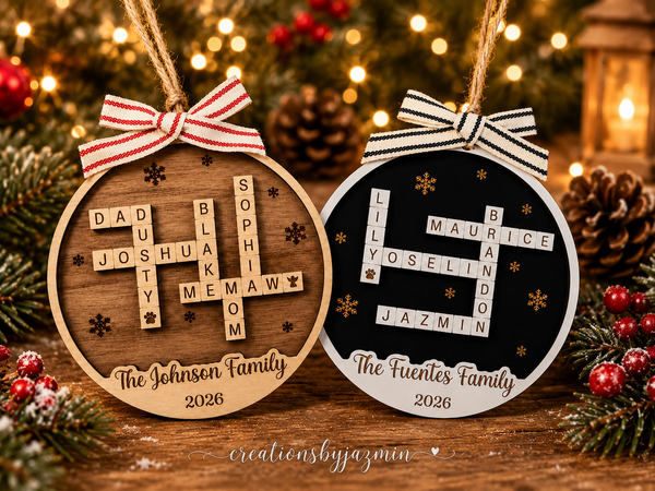 Personalized Family Crossword Ornament, Wooden Family Name Ornament, Christmas Gift 2026
