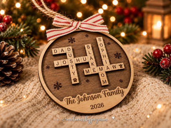 Personalized Family Crossword Ornament, Wooden Family Name Ornament, Christmas Gift 2026