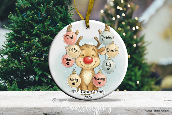 Personalized Family Christmas Ornament, With Family Member Names, With Children and Pet Names