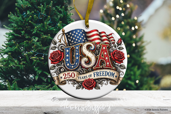 USA 250 Years Independence Ornament, Patriotic Christmas Ornament, 250th Anniversary, 1776-2026