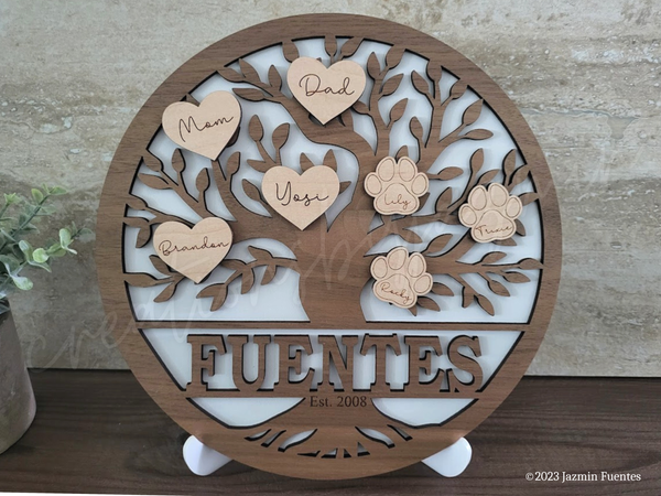Personalized Wooden Family Tree Sign, With Family Name, Gift For Families, Framed Family Tree
