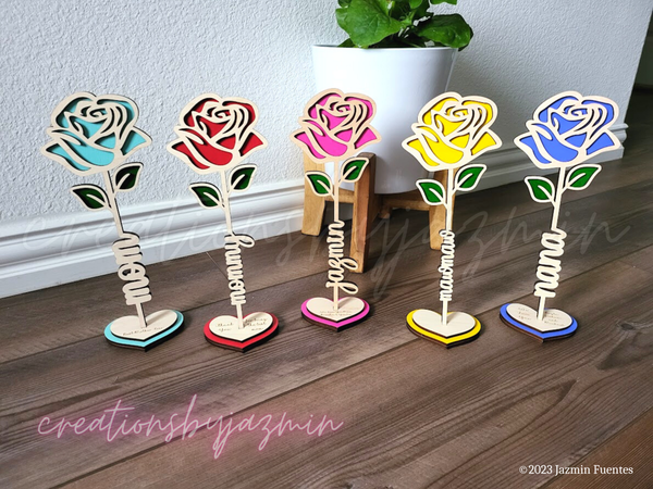 Personalized Mother's Day Flower, Wood Rose With Name, Gift For Mom