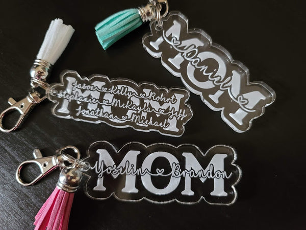 Myka Personalized Keychain with Children Charms - Dad Keychain - Gift to Dad from Kids - Great Gift Ideas for Mom - Engraved Keychain