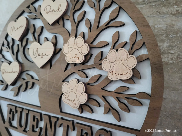 Personalized Wooden Family Tree Sign, With Family Name, Gift For Families, Framed Family Tree