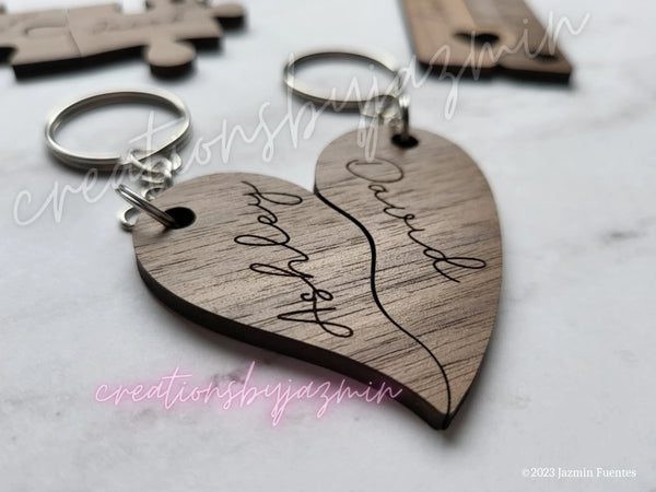 Valentine's Day Gift, Personalized Wooden Keychain, For Him, For Her, For Husband, For Wife, Anniversary, Wedding, Puzzle Keychain Couples