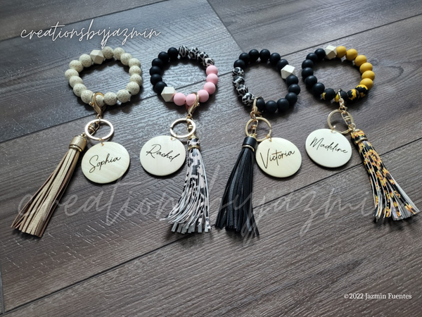 Personalized Name Keychain Wristlet, Mother's Day Gift, Gift For Her, Cute Beaded Keychains With Tassel