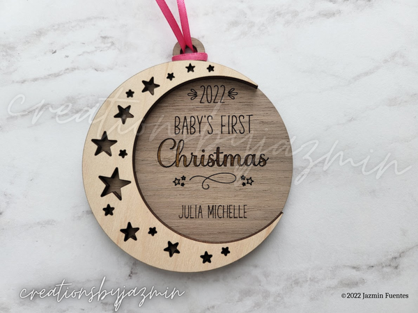 Baby's First Christmas Ornament, Baby Ornaments, With Baby Name, Parents and Grandparents Gift