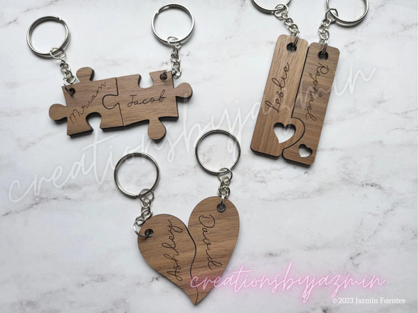 Valentine's Day Gift, Personalized Wooden Keychain, For Him, For Her, For Husband, For Wife, Anniversary, Wedding, Puzzle Keychain Couples