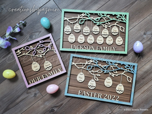 Personalized Family Easter Day Decor, With Family Name, Custom Wooden Frame Family Tree