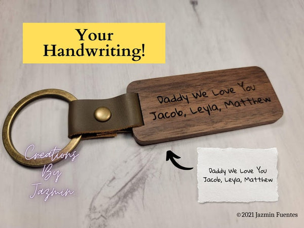 Father's Day Gift, Personalized Handwriting Wood Keychain For Dad, Custom Key Chain For Father