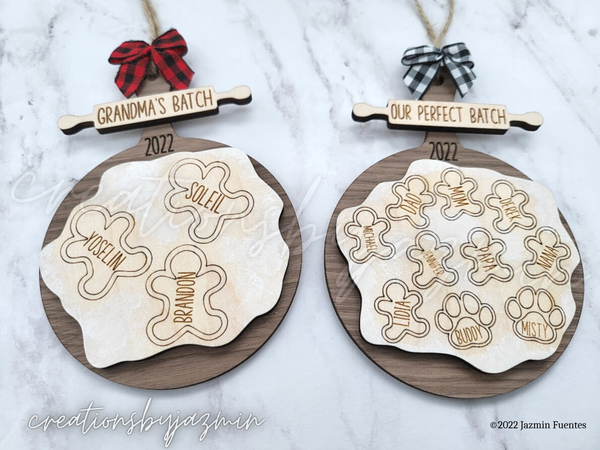 Personalized Cookies Christmas Ornament, Gingerbread Family, Grandmother's Ornament, With Family Member and Pet Names