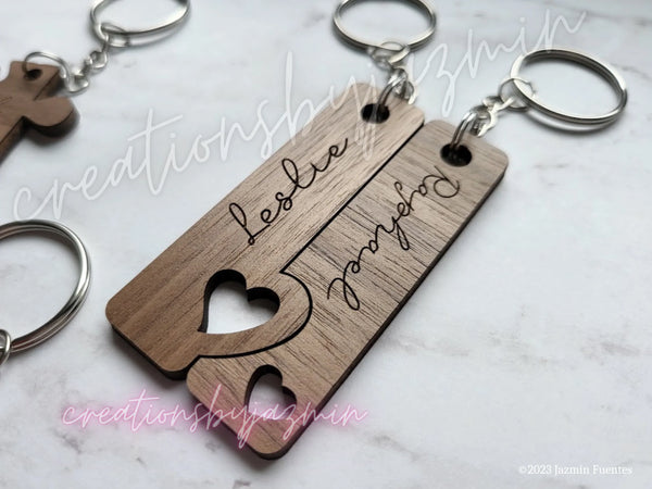 Valentine's Day Gift, Personalized Wooden Keychain, For Him, For Her, For Husband, For Wife, Anniversary, Wedding, Puzzle Keychain Couples
