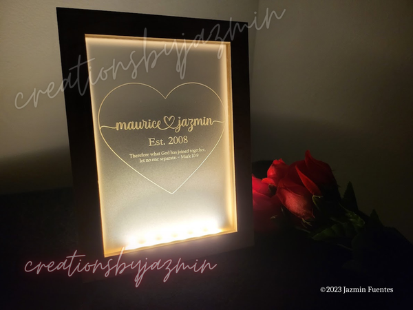 Personalized Gift For Him, Custom Handwritten Light Frame, Gift For Couples, Valentine's Day, Anniversary Gift, Gift For Her