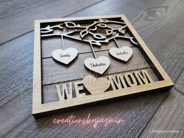 Mother's Day Gift, Wooden Family Tree Name Sign, Gift For Mom, With Children and Pet Names