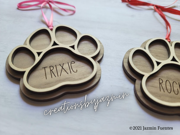 Pet Ornament, Dog Christmas Ornaments, Cat Xmas Wooden Ornament, Paw Print Wood Ornament With Name
