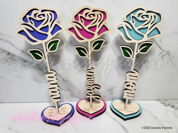 Personalized Mother's Day Flower, Wood Rose With Name, Gift For Mom