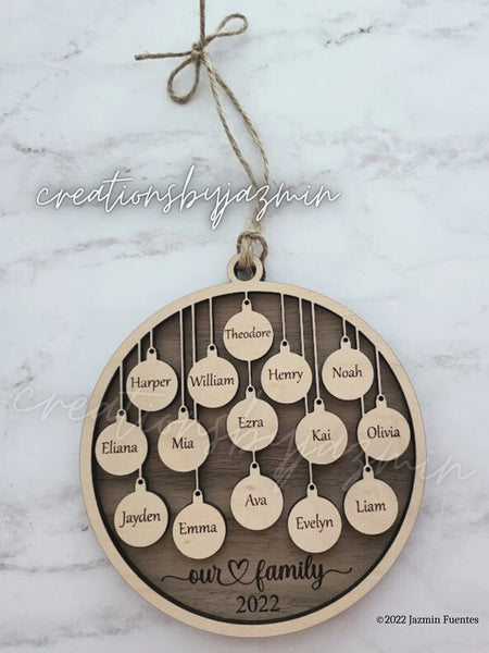 Bigger Version With Max 15 Names, Personalized Family Christmas Ornaments, 2022 Wood Xmas Ornament With Family Member Names, Custom Holiday