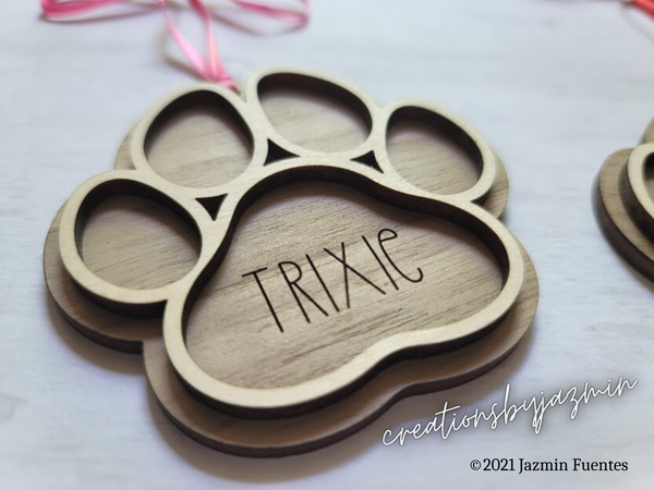 Pet Ornament, Dog Christmas Ornaments, Cat Xmas Wooden Ornament, Paw Print Wood Ornament With Name