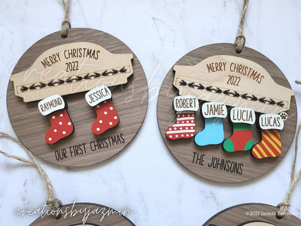 Personalized Family Christmas Ornaments, 2022 Stockings Ornament With Family Member Names, Custom Xmas Holiday Ornament
