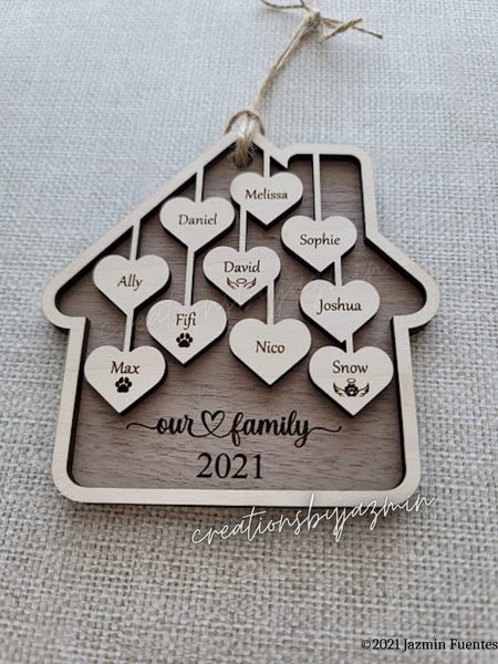 Personalized Family Christmas Ornaments, Wood Xmas Ornament With Family Member Names, Custom Holiday Ornament