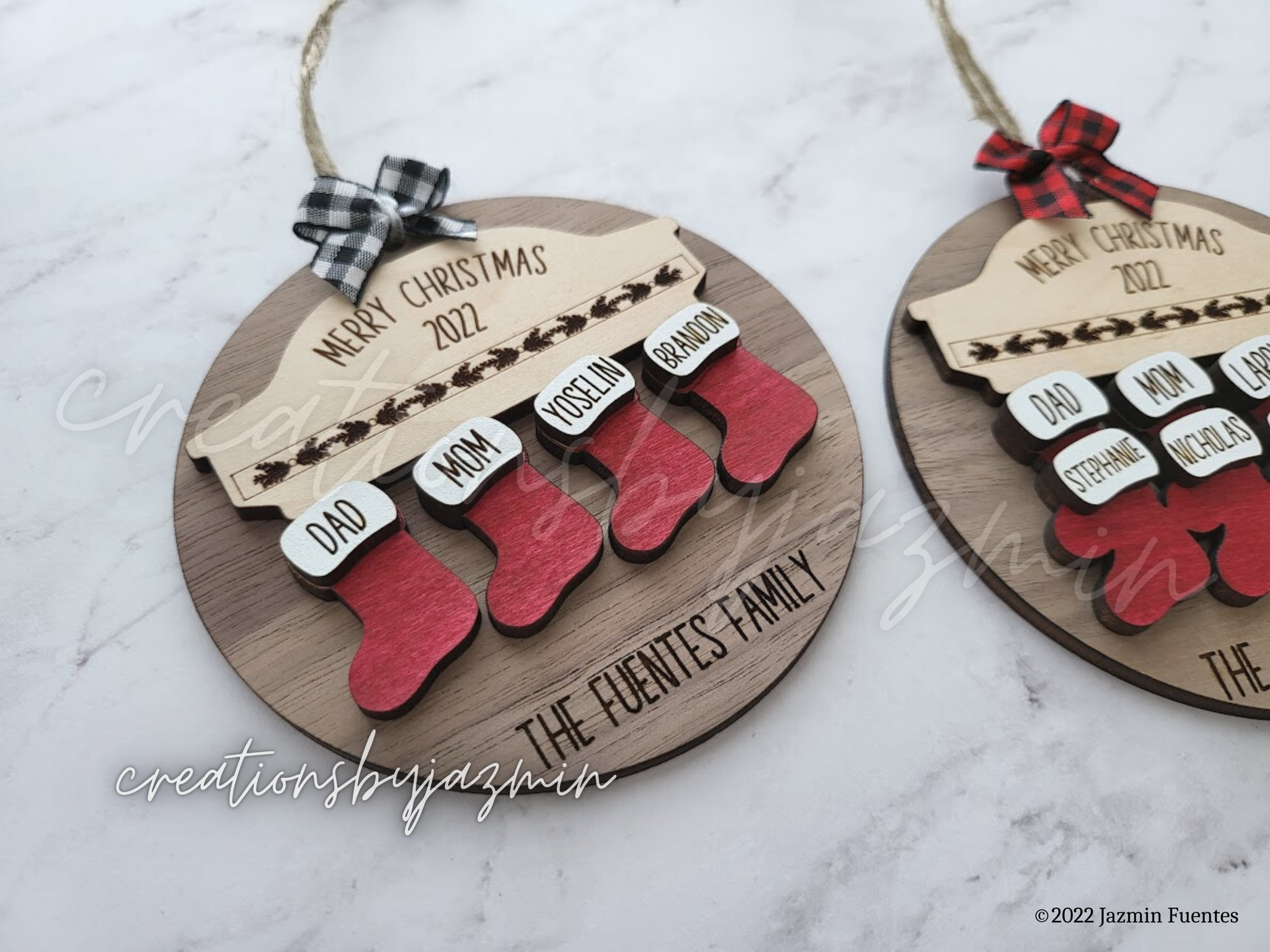  Set of 5 - Engraved Christmas Stocking Name Tags w/ 6 Font  Option - Wooden Name Tags for Christmas Presents, Personalized Gift Tag,  Custom Letters for Xmas - Perfect Addition to