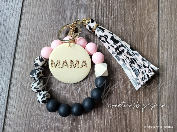 Mama Keychain Wristlet, Leopard Keychain For Mom, Initials Keychains, Mother's Day Gift