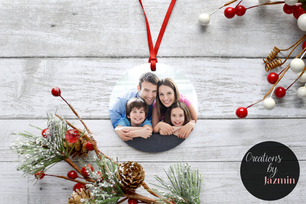 Christmas Picture Ornament, Family Photo Ornament, Baby, Couples, Personalized Ceramic, Double Sided Customization, Gift Box Included